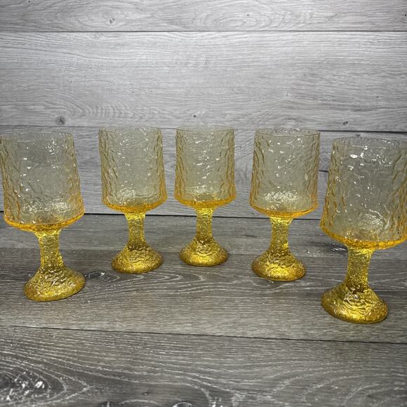 Lenox Impromptu 12 oz Glass Goblet Yellow Gold Amber Crystal 7" Set of 5 - Picture 1 of 8